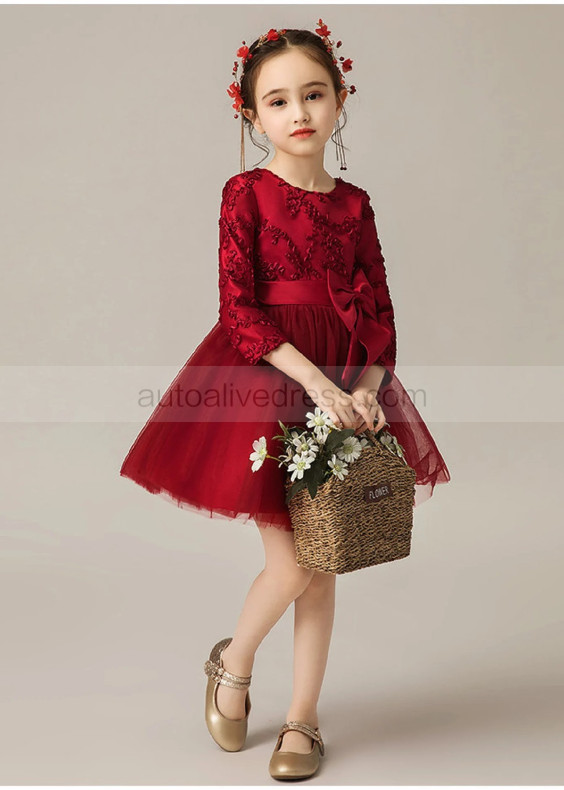 Burgundy Tulle Short Flower Girl Dress Burgundy Tulle Short Flower Girl Dress